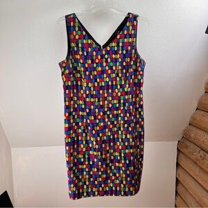 VIRGO V-neckline front & Back Sleeveless zipper back Fitted Sheath. Multi-Color